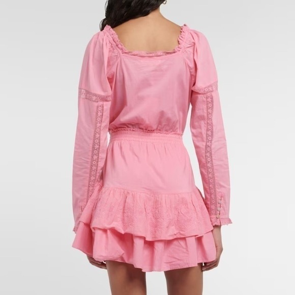 LoveShackFancy Sanaya Dress XL Vivid Pink Long‎ Sleeve Ruffle Tiered Lace Trim - Picture 3 of 16